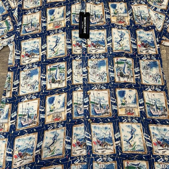 Vintage MONTAGE Pour Homme Button Front Shirt All Over Print Men Size Small NWT - Picture 3 of 7